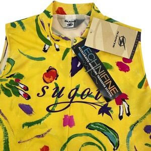 Sugoi Cycling Jersey Women Large Yellow Floral Technifine Sleeveless NEW Zip Top